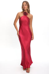 High Roller Flower Decoration Halter Dress Wine