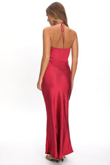 High Roller Flower Decoration Halter Dress Wine