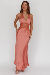 Tarly Lace Waist Halter Maxi Dress Rose