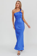 Fly Love Satin One Shoulder Maxi Dress Navy