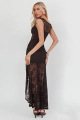 Moonlit Magic Asymmetric Neckline Lace Maxi Dress Black