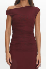 Moonlit Magic Asymmetric Neckline Slit Maxi Dress Wine