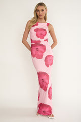 Helsi Low Back Maxi Dress Floral Pink