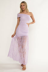 Gala Cut-Out Waist Lace Maxi Dress Lilac