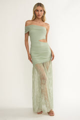 Gala Cut-Out Waist Lace Maxi Dress Sage