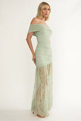 Gala Cut-Out Waist Lace Maxi Dress Sage