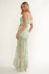 Gala Cut-Out Waist Lace Maxi Dress Sage