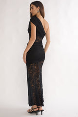 Gala One-Shoulder Maxi Dress Lace Black