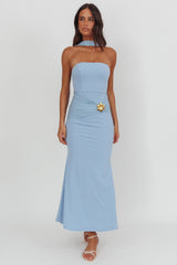 Jeramia Strapless Brooch Maxi Dress Blue