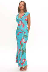 Virgo Season Draped Shoulder Maxi Dress Floral