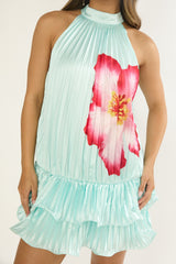 Naelle Accordion Pleat Ruffle Mini Dress Hibiscus Mint