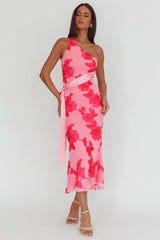 Kairi One-Shoulder Sash Maxi Dress Hot Pink