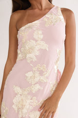 Mireya One-Shoulder Sheer Hem Maxi Dress Pink