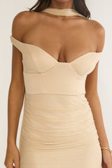 Delora Off-Shoulder Scarf Maxi Dress Beige
