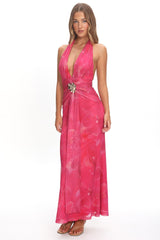 Shanna Plunging Halterneck Maxi Dress Fuchsia