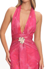 Shanna Plunging Halterneck Maxi Dress Fuchsia