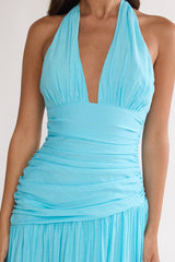 To The Sky Halterneck Maxi Dress Aqua