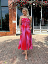 Audrey Pink and Red Striped Midi Dress
