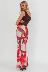 In Blooms Mesh Bodice Maxi Dress Print Chocolate