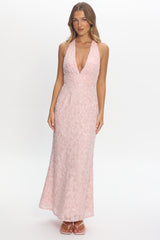 Ruelle Backless Halter Maxi Dress Sequin Blush