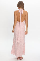 Ruelle Backless Halter Maxi Dress Sequin Blush