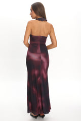 Live Loud Ruffle Halterneck Maxi Dress Print Brown