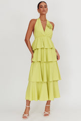 Kimberley Halter Neck Ruffle Maxi Dress Matcha