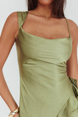 Sunshine Eternity Asymmetric Neckline Ruffle Maxi Dress Olive