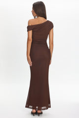 Raeva Ruched U-Neckline Maxi Dress Chocolate