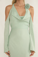 Solenne Cowl Neck Cold Shoulder Maxi Dress Sage