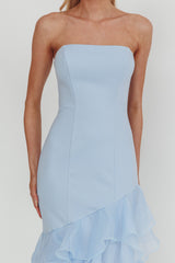 Kioto Strapless Organza Trim Maxi Dress Blue