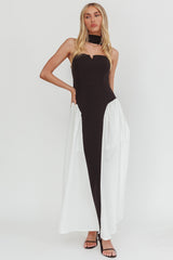 Lennix Strapless Scarf Maxi Dress Black/White