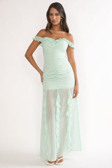 Fall In Love Off Shoulder Frill Maxi Dress Sage