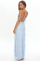 Onique Lace-Up Back Split Maxi Dress Lace Blue