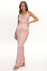Cabernet Halter Maxi Dress Sequin Pink