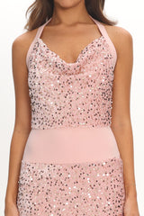 Cabernet Halter Maxi Dress Sequin Pink