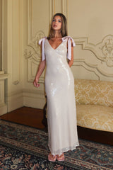 Bellamira Bow Shoulder Maxi Dress Sequin Champagne