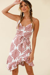 On The Prowl Cowl Neck Asymmetrical Hem Dress Leaf Print White