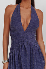 Italia Azure Gathered Waist Maxi Dress Shimmer Navy