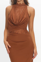 Lorely Lace Bodice Cowl Maxi Dress Chocolate