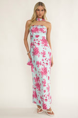 City Of Stars Strapless Scarf Maxi Dress Floral Ice Blue