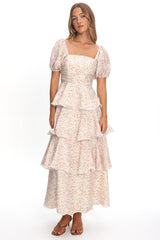 Giavana Puff Sleeve Layered Maxi Dress Orange