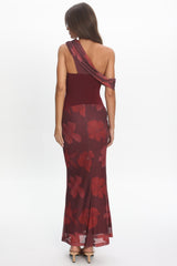 Milos Asymmetric Neckline Maxi Dress Floral Grape