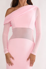 Milos Asymmetric Neckline Long Sleeve Maxi Dress Pink
