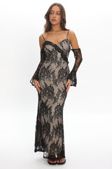 Zarah Off-Shoulder Sleeve Lace Maxi Dress Black