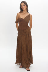 Keia Crepe Chiffon One-Shoulder Maxi Dress Chocolate