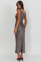 Glory Day Tied Shoulder Cowl Maxi Dress Charcoal