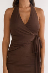 Halo Moon Wrap Front Halter Maxi Dress Chocolate