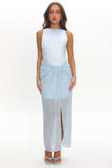 Amelisse Sheer Waist Wrap Maxi Dress Ice Blue
