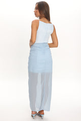 Amelisse Sheer Waist Wrap Maxi Dress Ice Blue